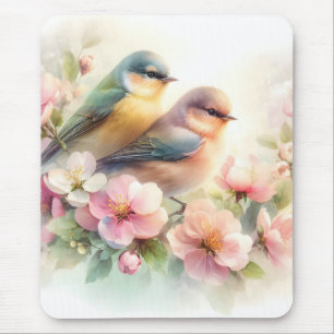 Lente Pastel Zoete Liefdes Vogels Bloesems Bloemen Muismat
