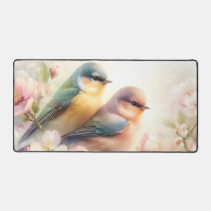 Lente Pastel Zoete Liefdesvogels Bloesems Bloemen Bureaumat