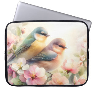 Lente Pastel Zoete Liefdesvogels Bloesems Bloemen Laptop Sleeve
