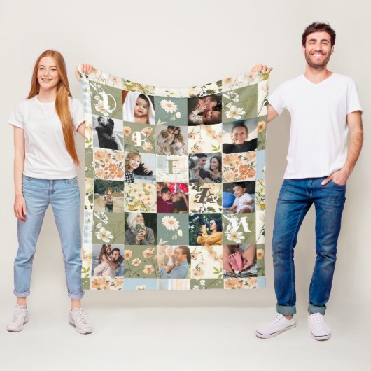 Lente Patchwork Effect Quilt Patroon Foto Fleece Deken (In situ)
