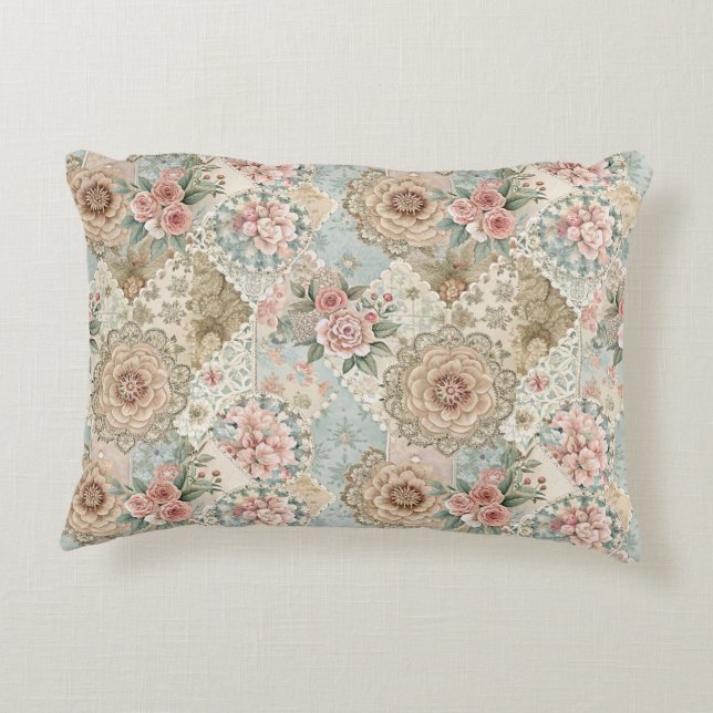 Lente Patchwork Naadloos Patroon Accent Kussen (Achterkant)
