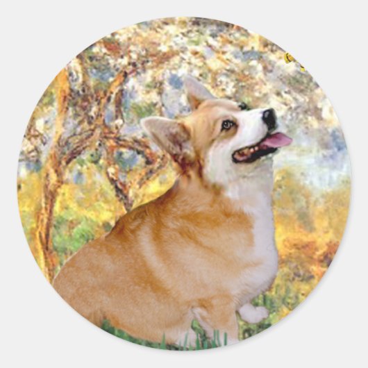 Lente - Pembroke Welsh Corgi 7b Ronde Sticker (Voorkant)