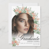 Lente Perzik Bloem | Gebogen Foto Afstuderen Aankondiging (Voorkant)
