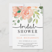 Lente perzik bloemrijke handgeschreven bruidsdouch kaart (Voorkant)