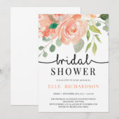 Lente perzik bloemrijke handgeschreven bruidsdouch kaart (Voorkant / Achterkant)