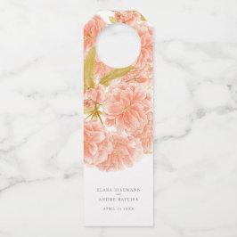 Lente perzik bloesem bloemenaangepaste bruiloft flessenhanger