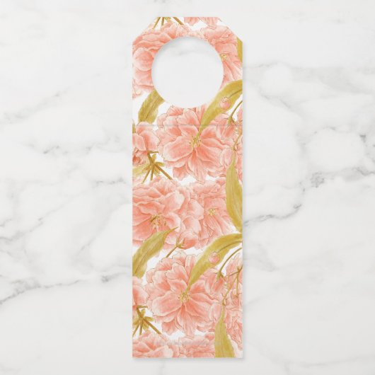 Lente perzik bloesem bloemenaangepaste bruiloft flessenhanger (Achterkant)