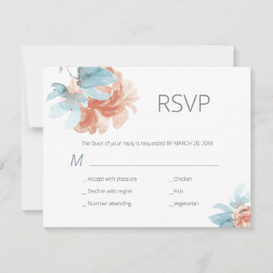 Lente perzik en blauw moderne bloemen bruiloft RSVP kaartje