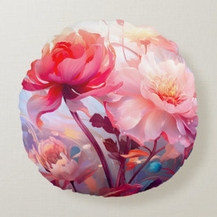 Lente Pioen Bloei Tuin Aquarel Rond Kussen