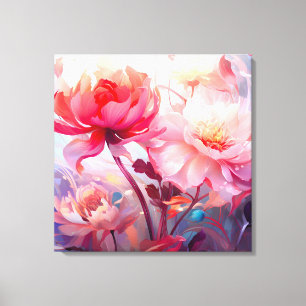Lente Pioen Bloei Tuin Waterverf Canvas Afdruk