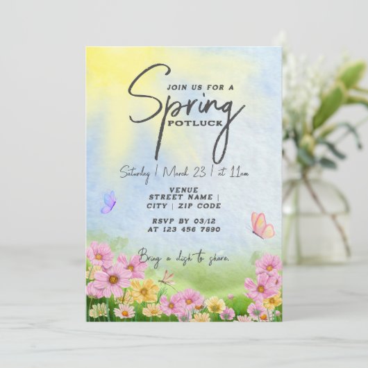 Lente Potluck Friendsgiving Grillen en Koel Feestj Kaart (Staand voorkant)