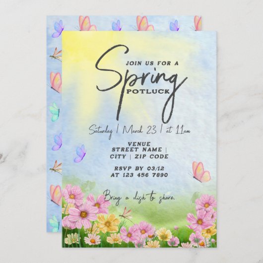 Lente Potluck Friendsgiving Grillen en Koel Feestj Kaart (Voorkant / Achterkant)