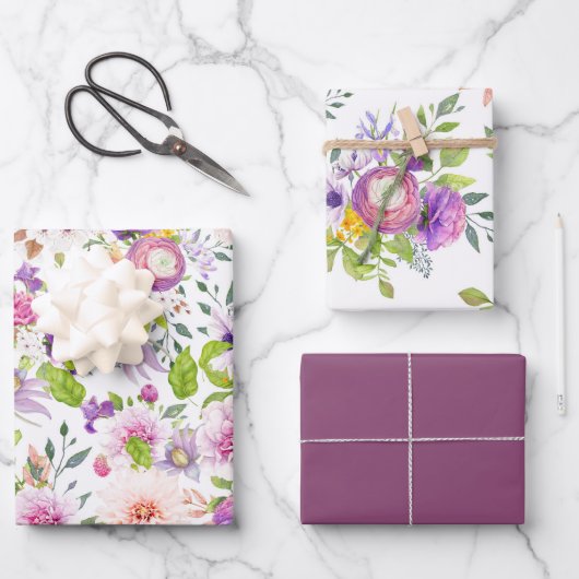 Lente Ranunculus en Roos Collage Inpakpapier Vel (Voorkant)