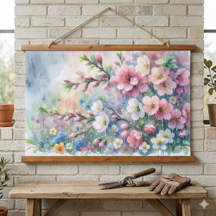 Lente Regen Bloesem Aquarel Cottagecore Hangend Wandkleed