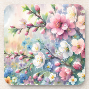 Lente Regen Bloesem Watercolor Cottagecore Bier Onderzetter