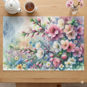 Lente Regen Bloesem Watercolor Cottagecore Legpuzzel