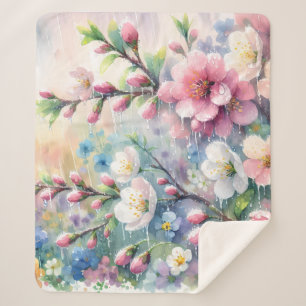 Lente Regen Bloesem Watercolor Cottagecore Sherpa Deken