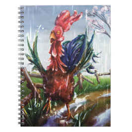 Lente Regen Haan Illustratie Spiraal Notebook Notitieboek
