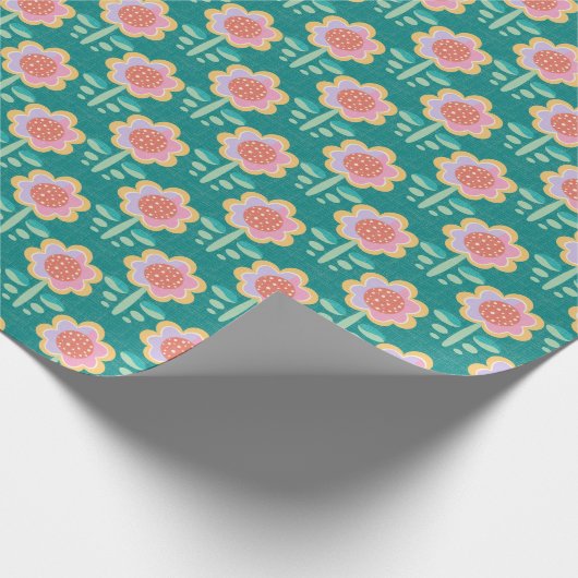 Lente Retro Flower Cadeaupapier (Hoek)