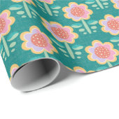 Lente Retro Flower Cadeaupapier (Rol Hoek)