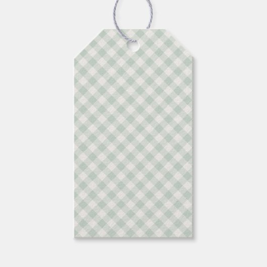 Lente Retro Gingham | Gedempte Salie Cadeaulabel (Voorkant)