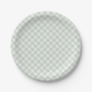 Lente Retro Gingham Gedempte Salie Papieren Bordje
