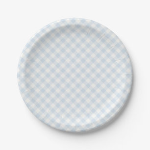 Lente Retro Gingham Poederblauw Papieren Bordje