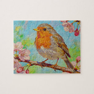 Lente Robin in Kersenbloesem Olie Schilderij Legpuzzel