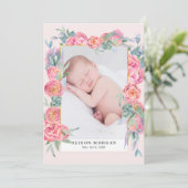 Lente Roze Bloem Goud Foto Geboorte Aankondiging (Staand voorkant)