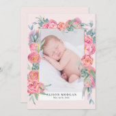 Lente Roze Bloem Goud Foto Geboorte Aankondiging (Voorkant / Achterkant)