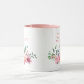 Lente Roze Bloemen Boeket Personaliseer Naam Mok (Midden)