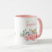 Lente Roze Bloemen Boeket Personaliseer Naam Mok (Voorkant rechts)