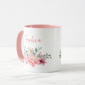 Lente Roze Bloemen Boeket Personaliseer Naam Mok (Voorkant links)