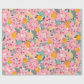 Lente Roze Bloemen Kleurrijk Cadeaupapier (Vlak)