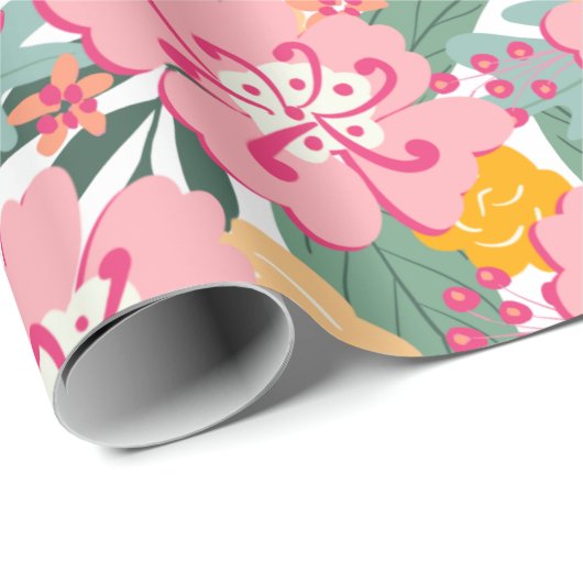 Lente Roze Bloemen Kleurrijk Cadeaupapier (Rol Hoek)