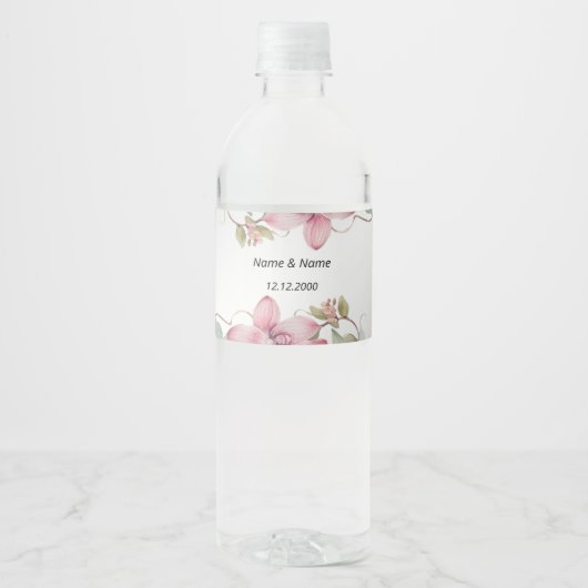 Lente Roze Bloemen Water Fles Label Waterfles Etiket (Voorkant)