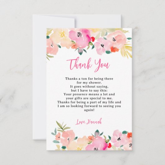 Lente roze boho chic tuin bloem bruids douche bedankkaart (Voorkant)