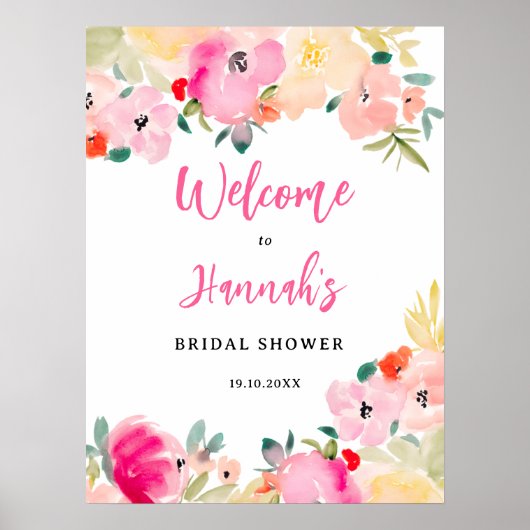 Lente roze boho chique tuin bloemenbruids welkom poster (Voorkant)