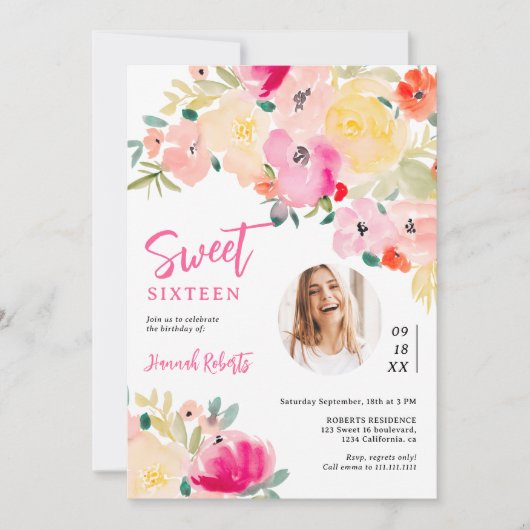 Lente roze boho chique tuin bloemenfoto zoet 16 kaart (Voorkant)