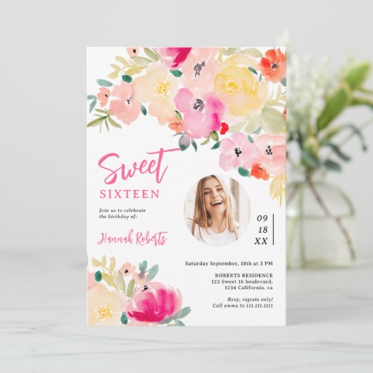 Lente roze boho chique tuin bloemenfoto zoet 16 kaart (Staand voorkant)