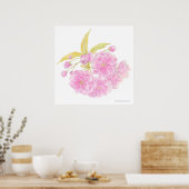 Lente roze boom bloesem waterverf kunst poster (Keuken)