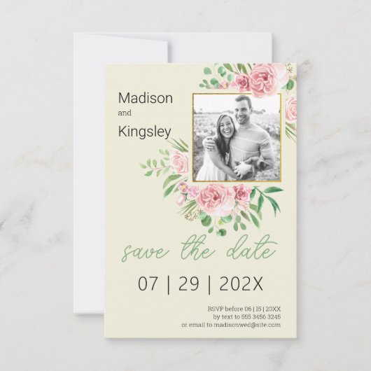 Lente Roze en Geel Bloemen Save the Date Foto (Voorkant)