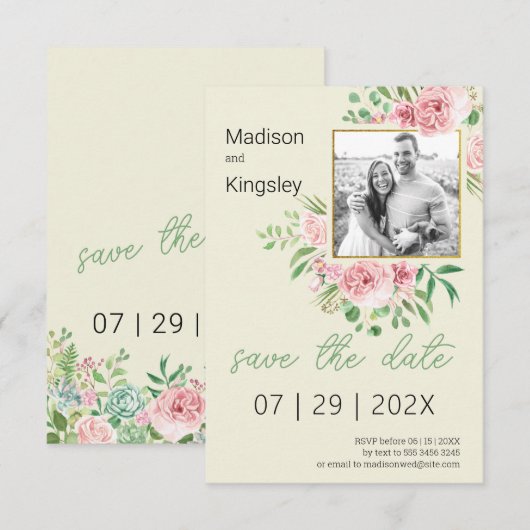 Lente Roze en Geel Bloemen Save the Date Foto (Voorkant / Achterkant)