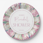 Lente roze en witte tulpen Bruidsdouche Papieren Bordje (Voorkant)