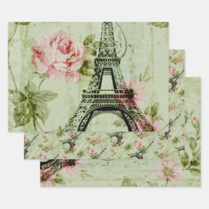 lente roze florale franse eiffeltoren inpakpapier vel
