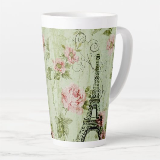 lente roze florale franse eiffeltoren latte mok (Rechterhoek)