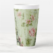 lente roze florale franse eiffeltoren latte mok (Voorkant)