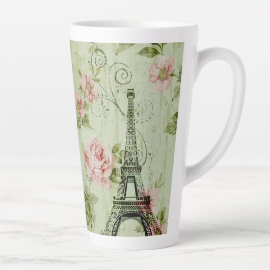 lente roze florale franse eiffeltoren latte mok (Rechts)