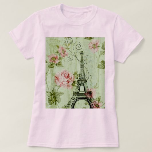lente roze florale franse eiffeltoren t-shirt (Design voorkant)