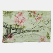 lente roze florale franse eiffeltoren theedoek (Horizontaal)